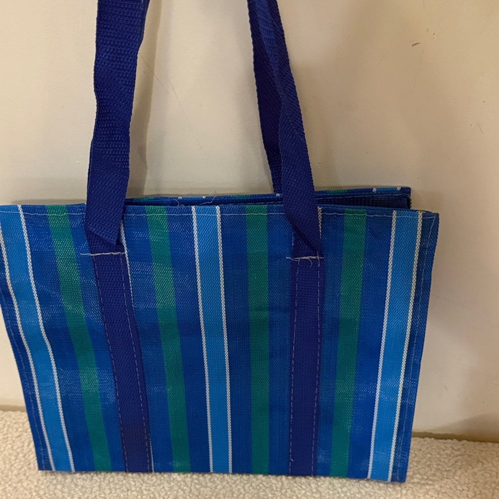 Blue and Green Striped Summer Tote Bag